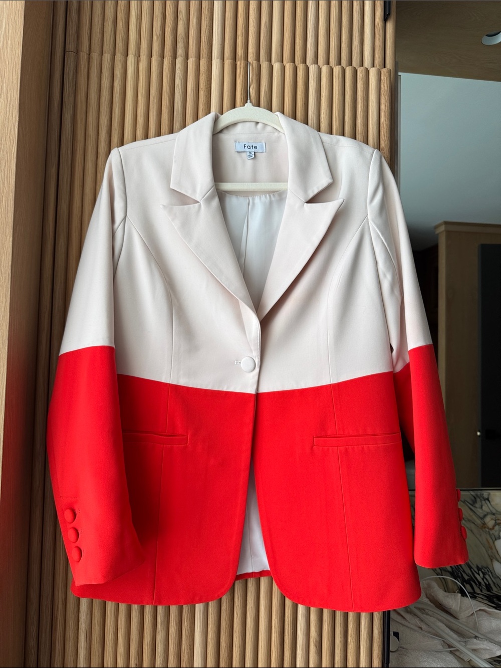 Fate Cream and Red Colorblock Blazer